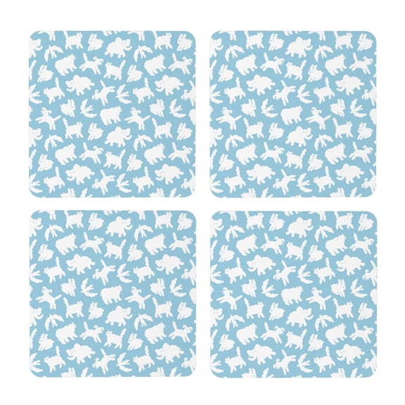 Xecao Cute Animals for MDF Cork Coaster 4 Pcs,Drink Coasters,Suit for House Warming Gifts New Home ,Coffee Table Decor-Square
