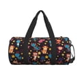 thumbnail image 1 of Xecao Cute Animals print Round Travel Duffel Bag is a foldable gym bag with an inner pocket, perfect for travel sports, 1 of 8