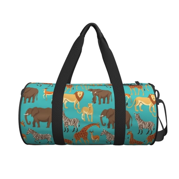 Xecao Cute Animals print Round Travel Duffel Bag is a foldable gym bag with an inner pocket, perfect for travel sports