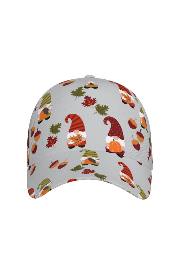 Cute Autumn Gnomes for Baseball Cap: Unisex, crafted from classic polyester twill fabric, featuring a soft unconstructed design