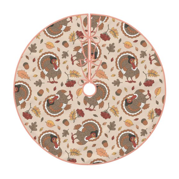 Xecao Cute Autumn Turkey Pattern Christmas Tree Skirt Round Xmas Tree Mat Base Cover for Holiday Home Decorations-36"