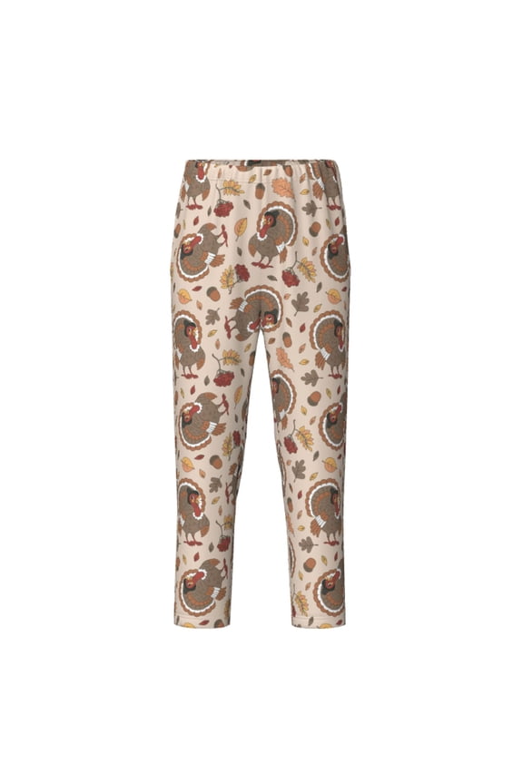 Cute Autumn Turkey Print Teenagers' Pajama Pants Long Sleep Pants Soft Elastic Waist Pajama Bottoms Elastic waist with 2 Pockets 5-16 Years-XS(5-6)