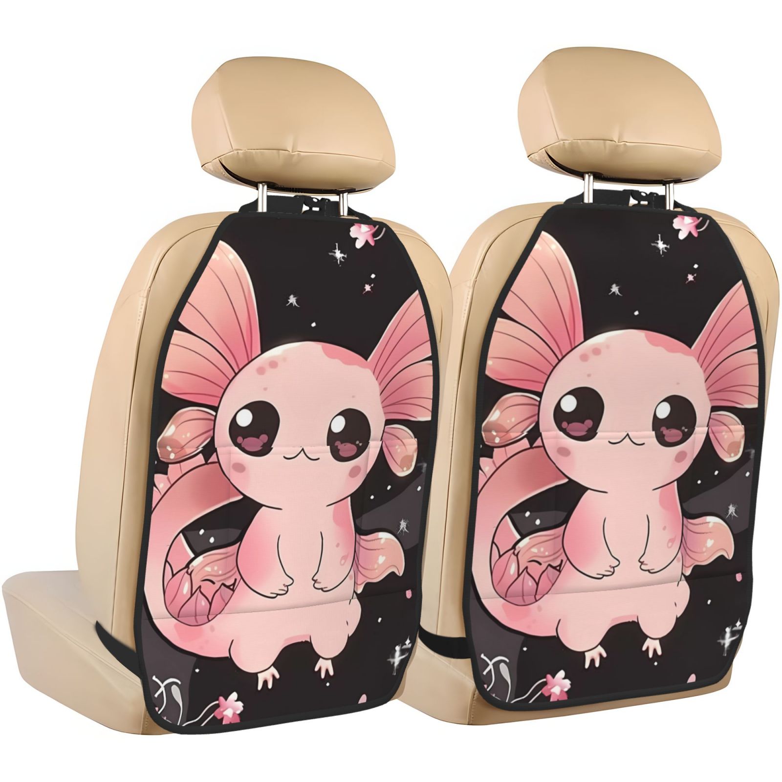 Xecao Cute Axolotl Sakura Blossoms B Pattern Car Seat Back Protector 2 Pack Large Capacity Pocket, Kick Mats Back Seat Protector