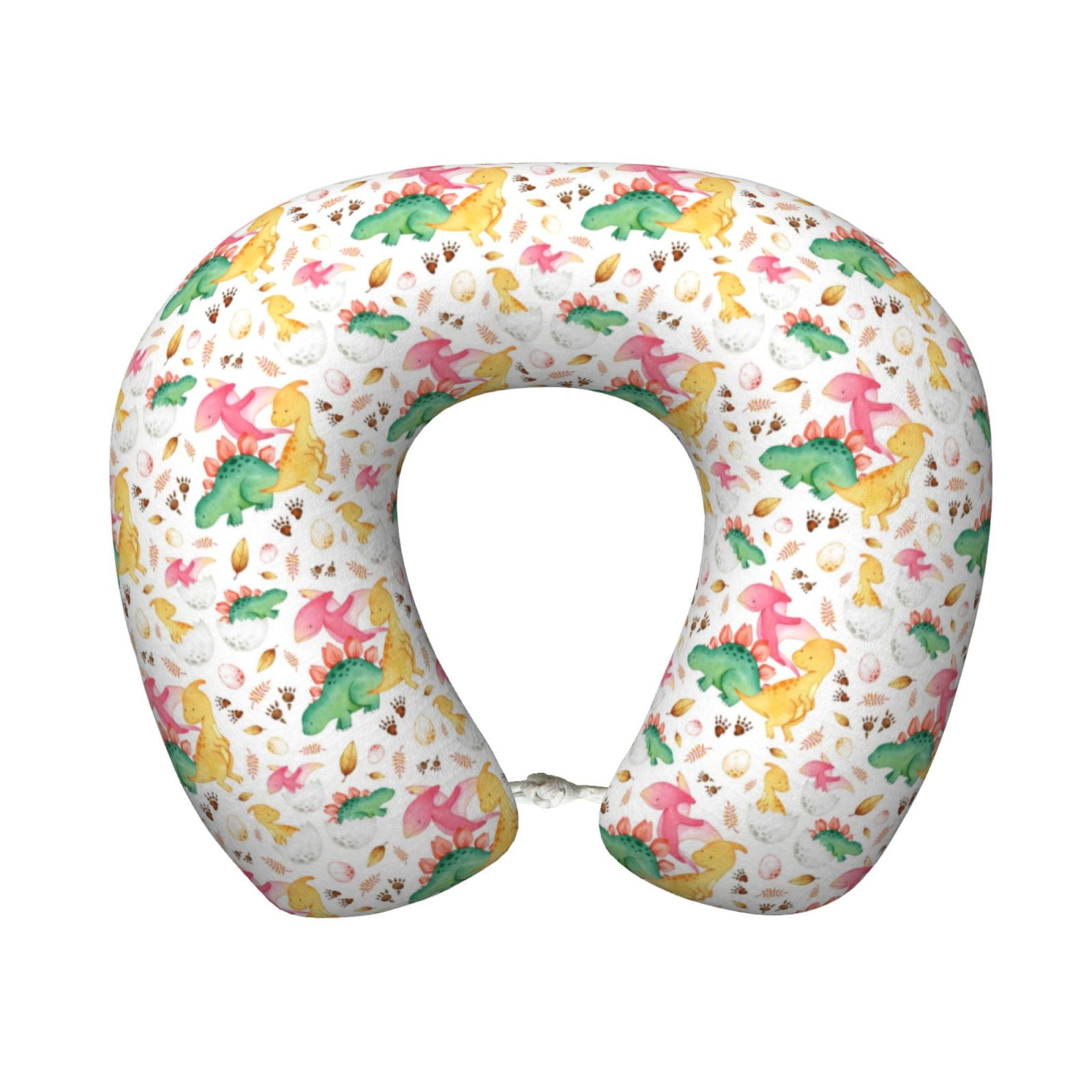 Xecao Cute Baby Dinosaurs Print Memory Foam Cervical Neck Pillow Versatile U-Shaped Pillows for Home,Office,Camping,Travelling,Soft Washable Cover
