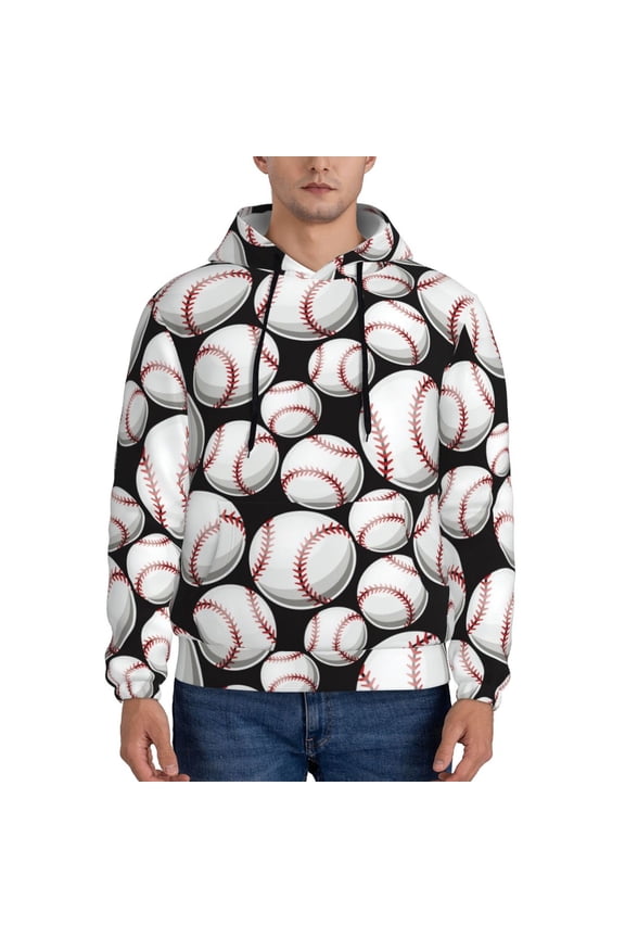 Cute Baseball Pattern Men's Adult Pullover Hoodie,Hooded Sweatshirt-Small