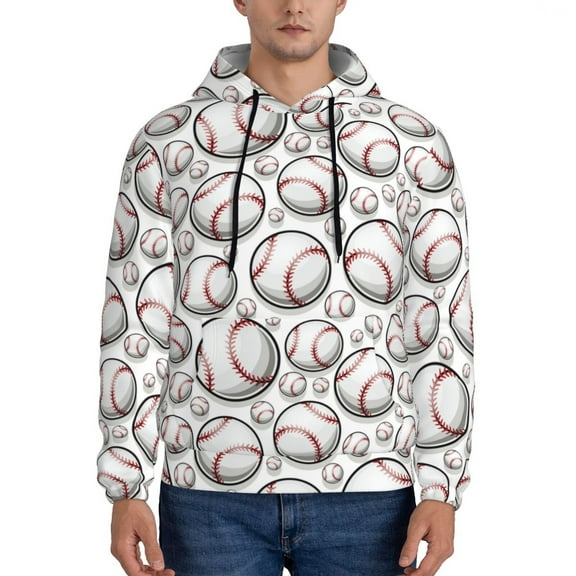 Xecao Cute Baseball Pattern Men's Adult Pullover Hoodie,Hooded Sweatshirt-Small