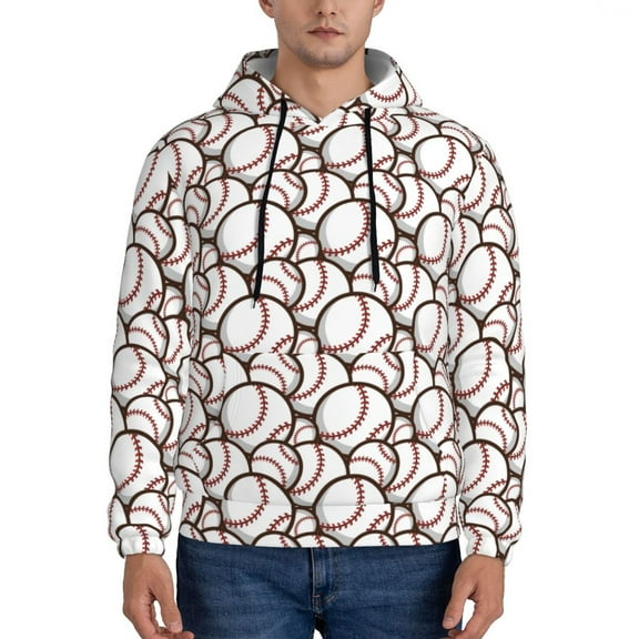 Xecao Cute Baseball Pattern Men's Adult Pullover Hoodie,Hooded Sweatshirt-Small