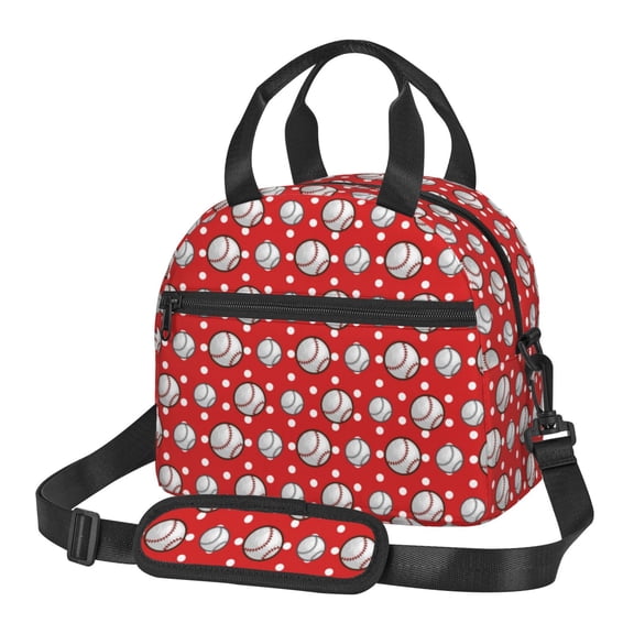 Xecao Cute Baseball Print Insulated Lunch Box, Lunch Cags Lunch Bag Featuring An Adjustable Shoulder Strap