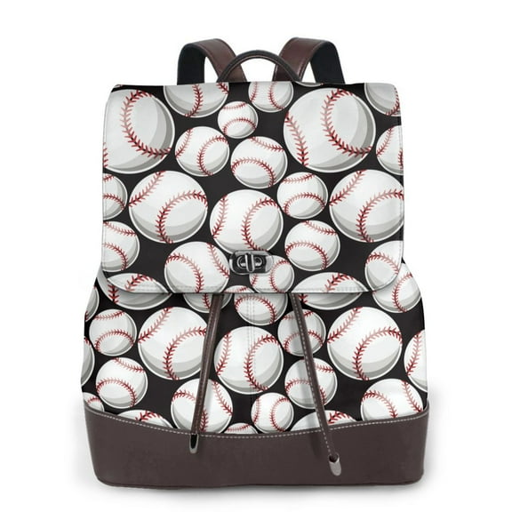 Xecao Cute Baseball Print Large Backpack Soft Leather for Women Travel with Compartment, Adjustable Convertible Strap