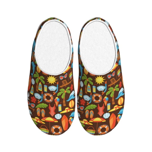 Xecao Cute Beach Dolphin Print Cotton Slippers Fuzzy Warm Cozy Slippers Non Slip House Slippers For Indoor Outdoor Cotton Slippers House Slippers-39/40