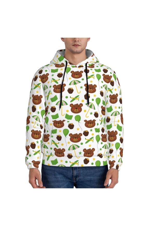 Cute Bear Pattern Men's Adult Pullover Hoodie,Hooded Sweatshirt-Small
