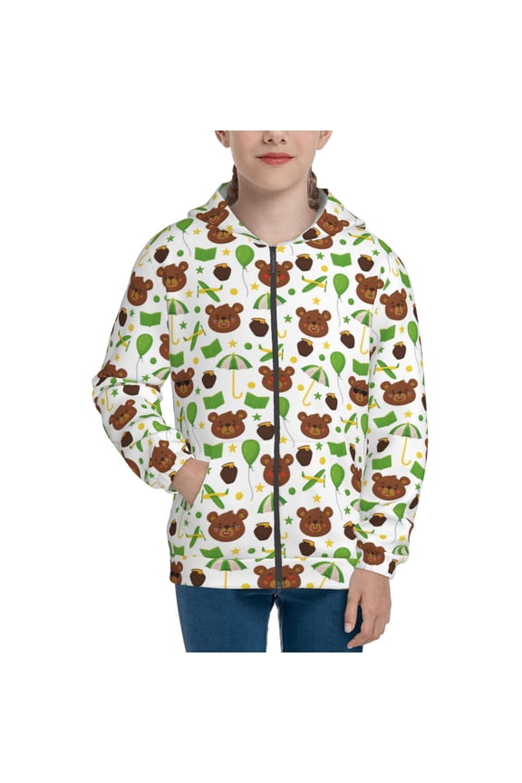 Cute Bear Pattern Zip Up Hoodies for Boys Girls, Sweatshirt with Pockets-Small