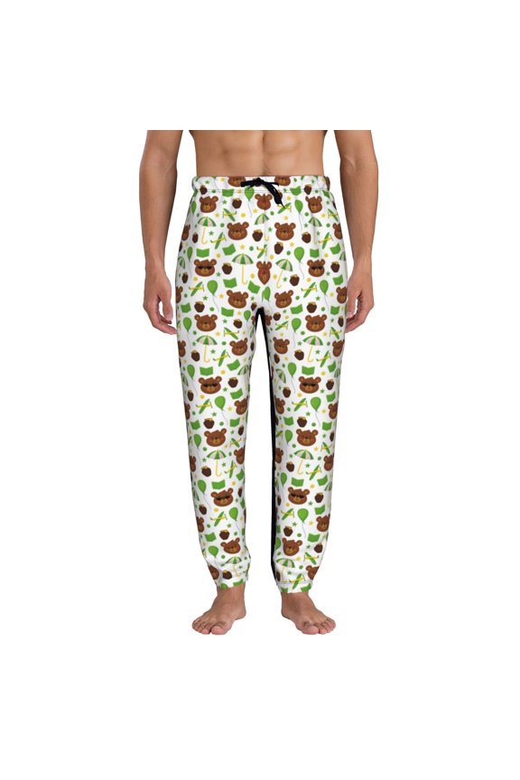 Cute Bear Print Active Tech Joggers for Men, Mens Sweatpants Lounge Pants with Pockets-X-Large