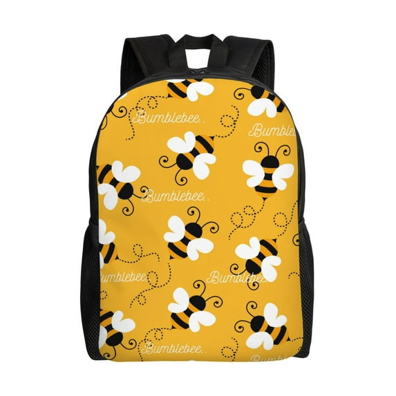 Xecao Cute Bee Butterfly Yelllow Print School Backpack with Laptop Compartment Small Travel Laptop Backpack for Women Men Waterproof College Backpack Simple School Bag