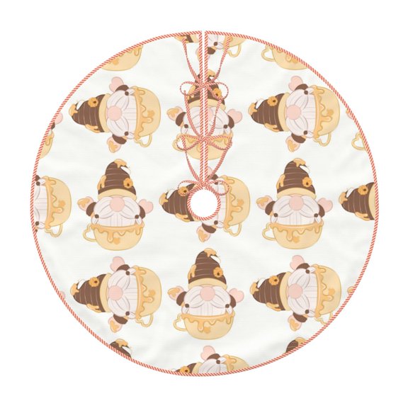 Xecao Cute Bee Gnome Pattern Christmas Tree Skirt Holiday Part Decorations for Christmas Tree, Farmhouse Christmas Decor Xmas Holiday Home Party Decorations-48"
