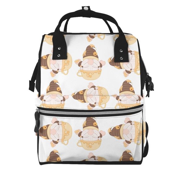 Xecao Cute Bee Gnome print Large Capacity Nappy Bag is a multi-functional waterproof travel backpack, perfect as a nursing bag or mummy backpack for women