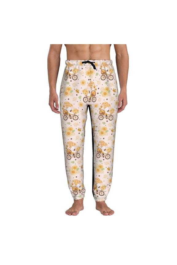 Cute Bee Gnome1 Print Active Tech Joggers for Men, Mens Sweatpants Lounge Pants with Pockets-Small