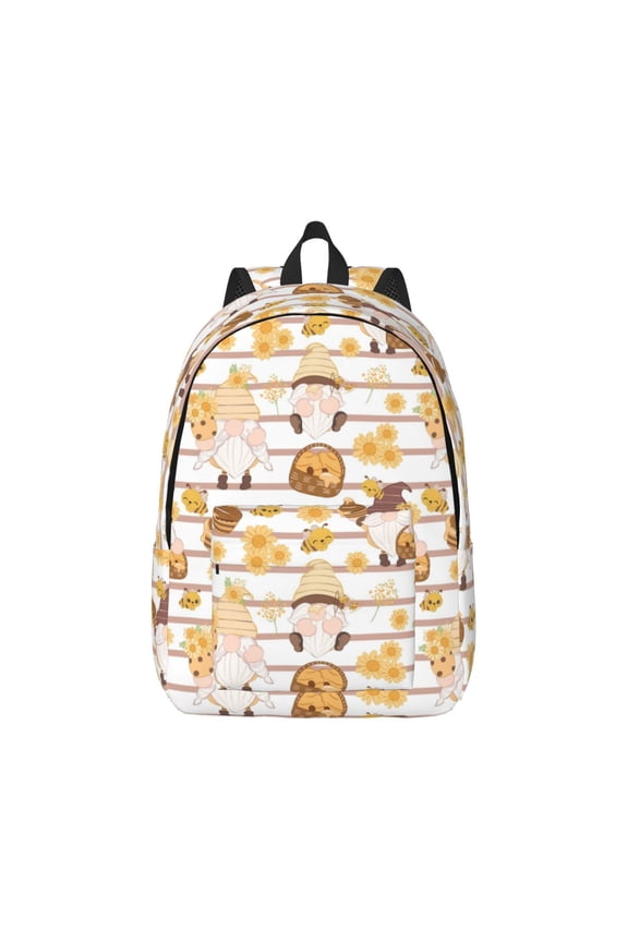 Cute Bee Gnome2 for Canvas College Laptop Backpack, Durable Rucksack Travel Notebook Bag School Backpack Book Bag for Men Women