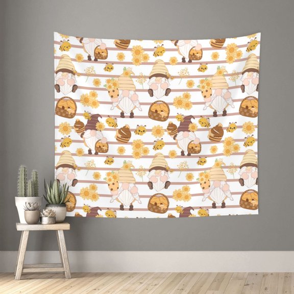 Xecao Cute Bee Gnome2 patten Tapestry 60x51 Inches Wall Hanging Poster Tapestry for Living Room Bedroom Home Decor