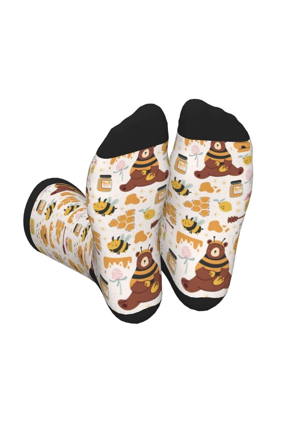 Cute Bee Honey Jar Hive Bear Print Crew Socks for Men and Women, Men's Soft Moisture-wicking Sock