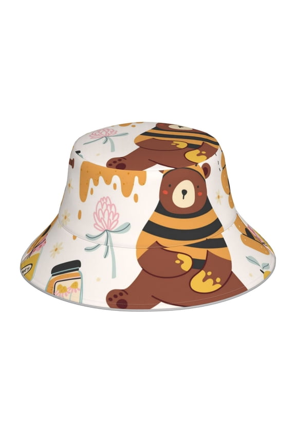 Cute Bee Honey Jar Hive Bear Print Men and Women Night Reflective Hat Runner Cap Visor Bucket Hat Boonie Cap