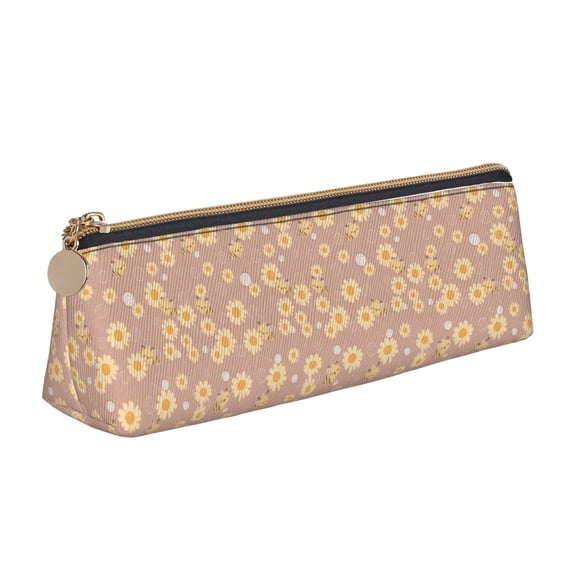 Xecao Cute Bee Print Leather Pencil Case -Stationery Bag Pen Holder for Work & Office