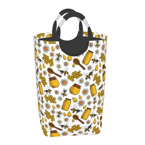 Xecao Cute Bee for Laundry Basket,Collapsible Large Laundry Hamper,Wash Bag for Laundry Room, Rolling Laundry Basket with Handles