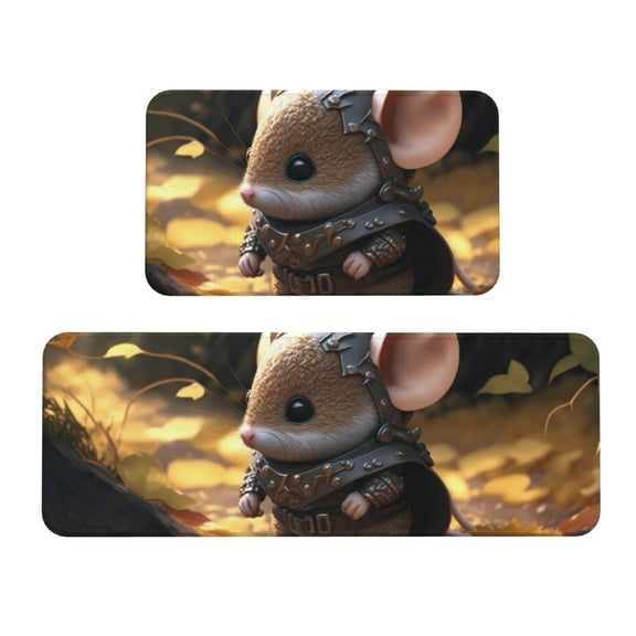 Xecao Cute Big-Eared Mouse Patten Kitchen Rugs and Mats Sets,2 Pieces Non-Slip Washable Rugs, Kitchen Mat for Floor,Suit for Kitchen Decor and Accessories