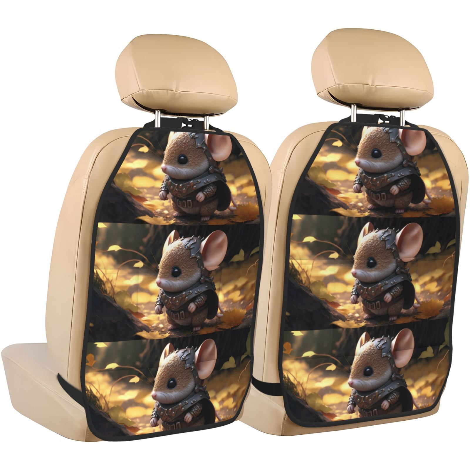 Xecao Cute Big-Eared Mouse Pattern Car Seat Back Protector 2 Pack Large Capacity Pocket, Kick Mats Back Seat Protector