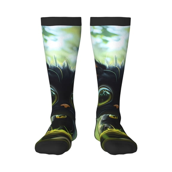 Xecao Cute Big-Eyed Black Cat Print Compression Socks for Both Men And Women for Running, Travel, Flight, Nurse