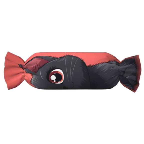 Xecao Cute Black Kitten Cartoon Print+Candy-Inspired Plush Pillow for Men Women Suitable for Beds, Sofas, Game Rooms Drawstring Closure