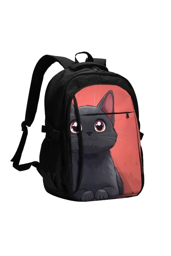 Cute Black Kitten Cartoon for Travel Laptop Backpack, USB-Charging-Enabled, Spacious Business Backpack for Men and Women,College School Computer Bag