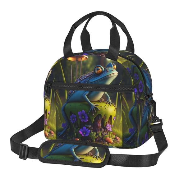 Xecao Cute Blue Frog Print Insulated Lunch Box, Lunch Cags Lunch Bag Featuring An Adjustable Shoulder Strap