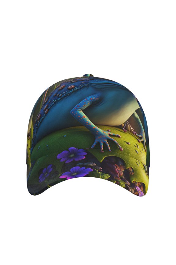 Cute Blue Frog for Baseball Cap: Unisex, crafted from classic polyester twill fabric, featuring a soft unconstructed design