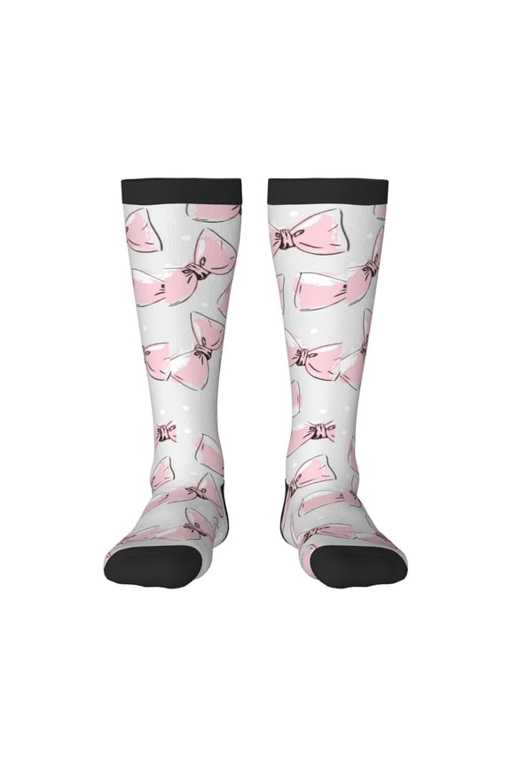 Cute Bow Tie print thigh-high socks, crafted for both men and women with a stretchy, high-opaque design perfect for daily wear