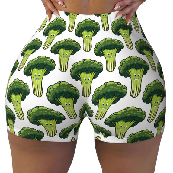 Xecao Cute Broccoli Print Workout Shorts for Women Soft Smooth Gym Yoga Scrunch Active Tennis Workout Running Shorts