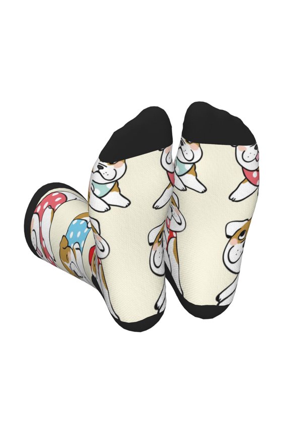 Cute Bull Dog Print Crew Socks for Men and Women, Men's Soft Moisture-wicking Sock