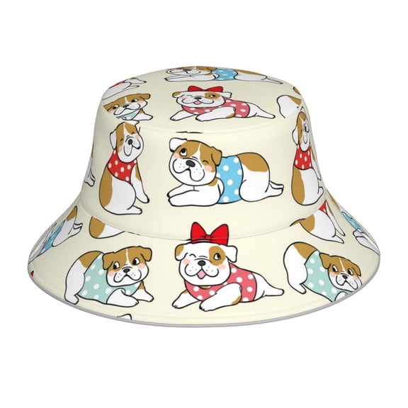 Xecao Cute Bull Dog Print Men and Women Night Reflective Hat Runner Cap Visor Bucket Hat Boonie Cap