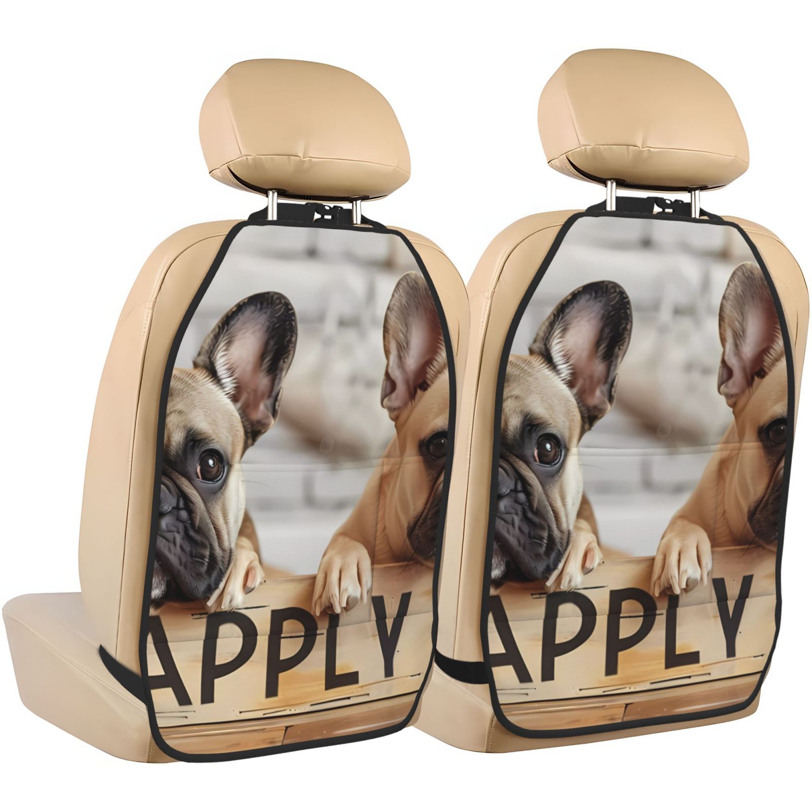 Xecao Cute Bulldogs Apply Pattern Car Seat Back Protector 2 Pack Large Capacity Pocket, Kick Mats Back Seat Protector