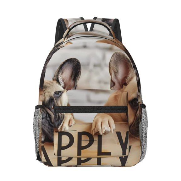 Xecao Cute Bulldogs Apply Print Casual Backpack: A Computer Backpack Ideal for Men and Women, Perfect for College, School, or Daily Travels-One Size