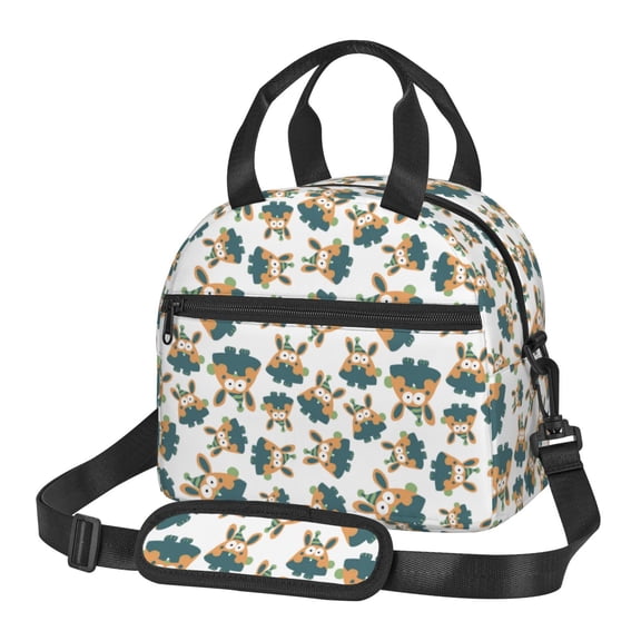 Xecao Cute Bunny Print Insulated Lunch Box, Lunch Cags Lunch Bag Featuring An Adjustable Shoulder Strap