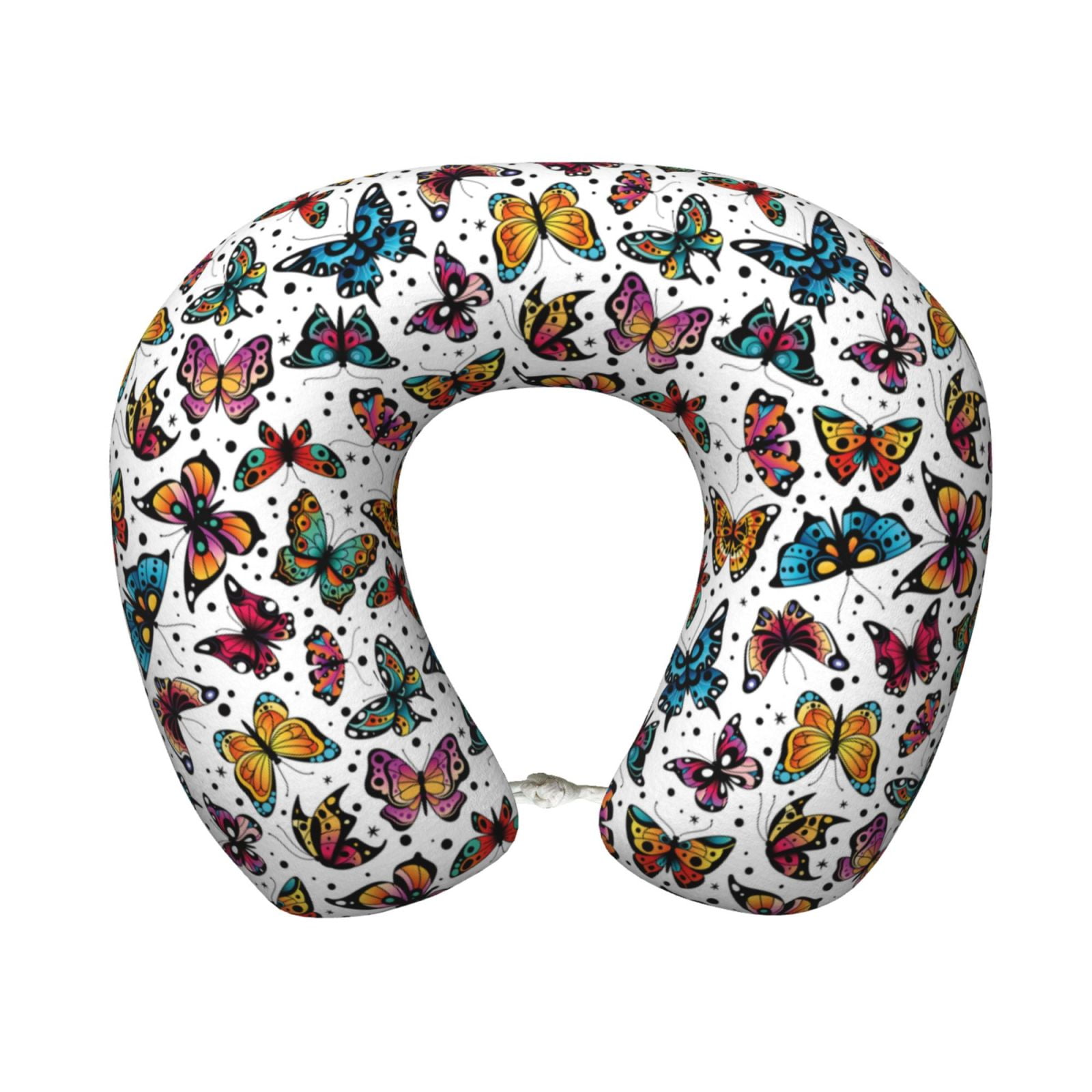 Xecao Cute Butterfly Print Memory Foam Cervical Neck Pillow Versatile U-Shaped Pillows for Home,Office,Camping,Travelling,Soft Washable Cover