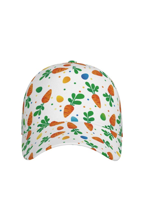 Cute Carrot for Baseball Cap: Unisex, crafted from classic polyester twill fabric, featuring a soft unconstructed design