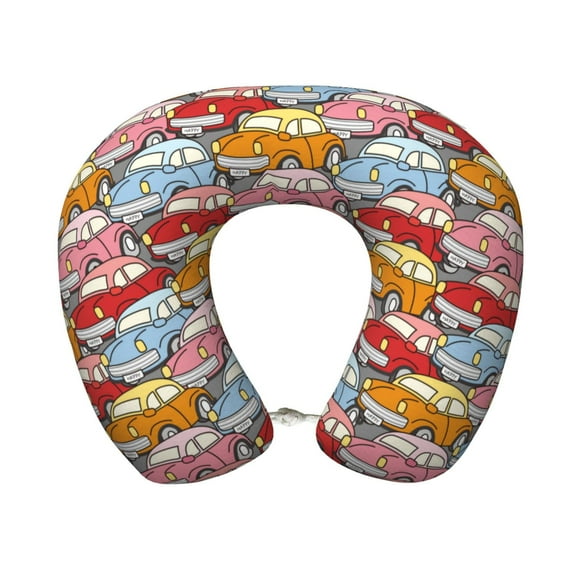 Xecao Cute Cars Print Memory Foam Cervical Neck Pillow Versatile U-Shaped Pillows for Home,Office,Camping,Travelling,Soft Washable Cover