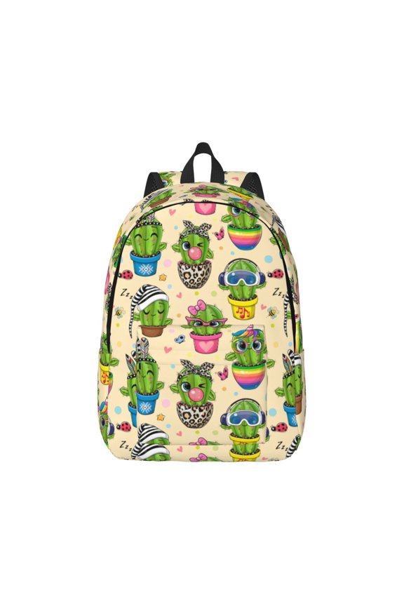 Cute Cartoon Cactus for Canvas College Laptop Backpack, Durable Rucksack Travel Notebook Bag School Backpack Book Bag for Men Women