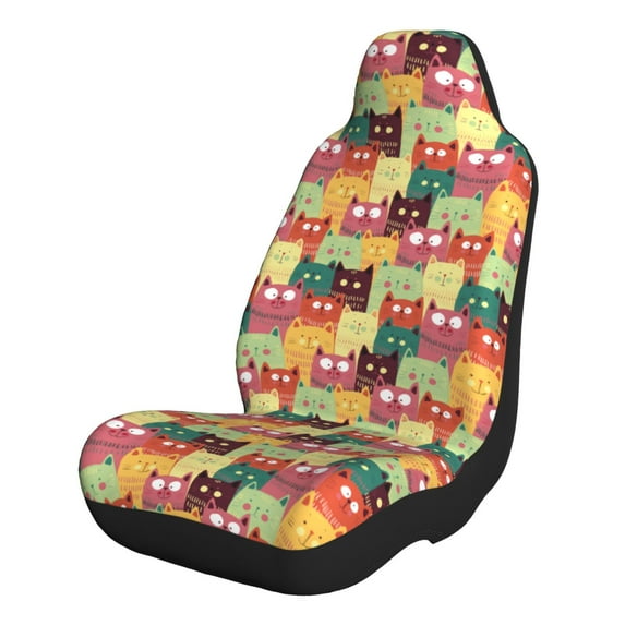 Xecao Cute Cartoon Cat for Automotive Seat Covers for Cars Trucks and SUVs – Gray Car Seat Covers for Front Seats, Truck Seat Protectors-1