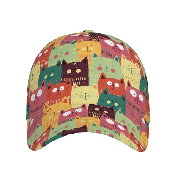 Xecao Cute Cartoon Cat for Baseball Cap: Unisex, crafted from classic polyester twill fabric, featuring a soft unconstructed design