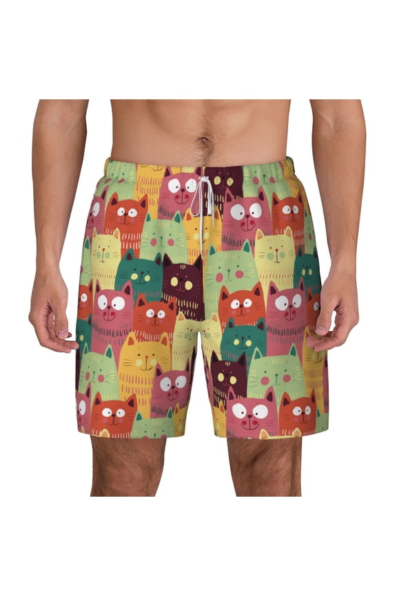 Cute Cartoon Cat for Men's Swimming Trunks Swim Trunks Quick Dry Swim Shorts with Mesh Lining Funny Swimwear Bathing Suits