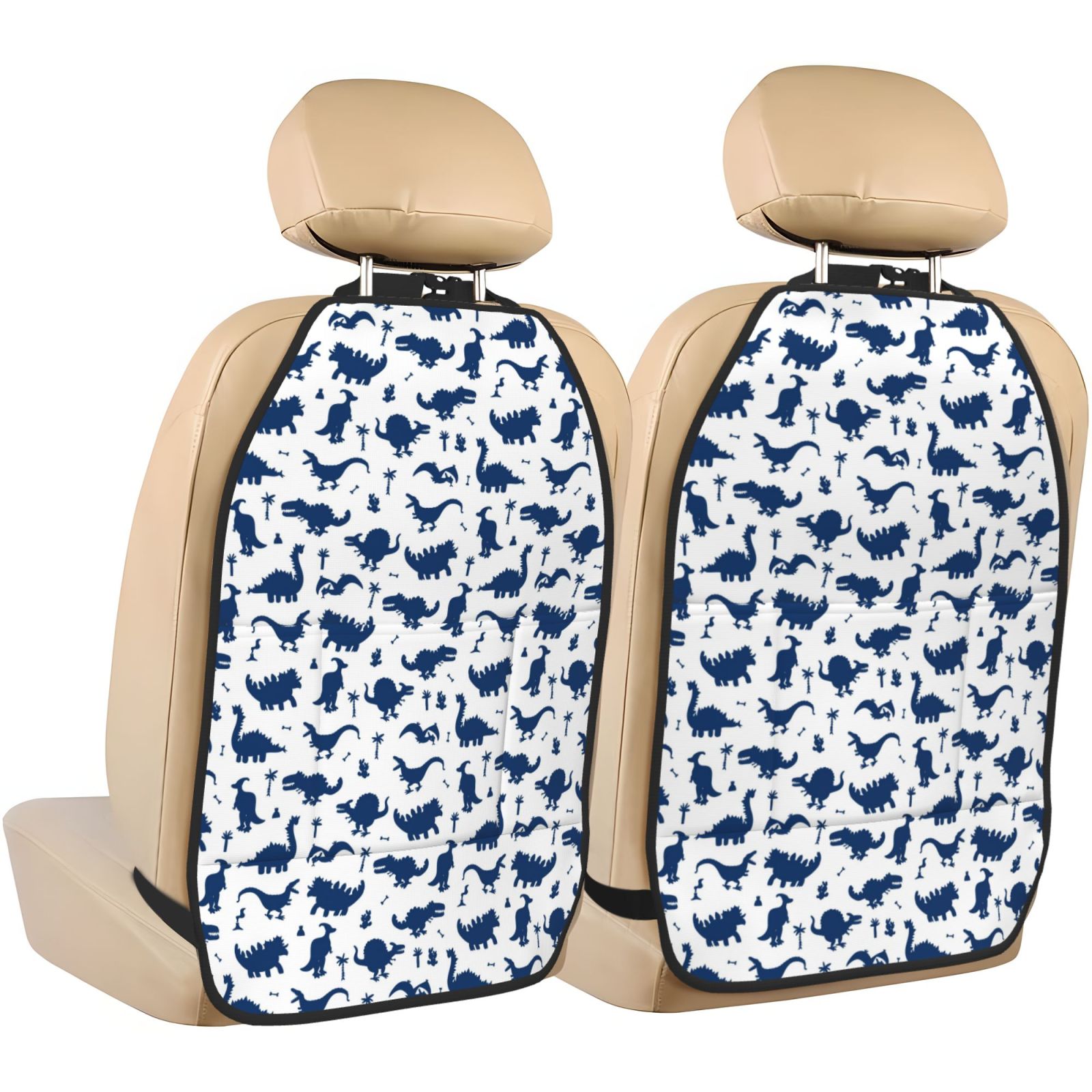 Xecao Cute Cartoon Dinosaur Pattern Car Seat Back Protector 2 Pack Large Capacity Pocket, Kick Mats Back Seat Protector