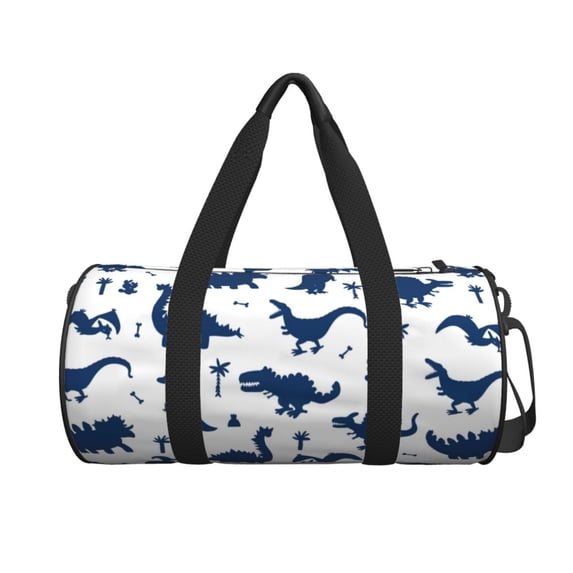 Xecao Cute Cartoon Dinosaurs print Round Travel Duffel Bag is a foldable gym bag with an inner pocket, perfect for travel sports